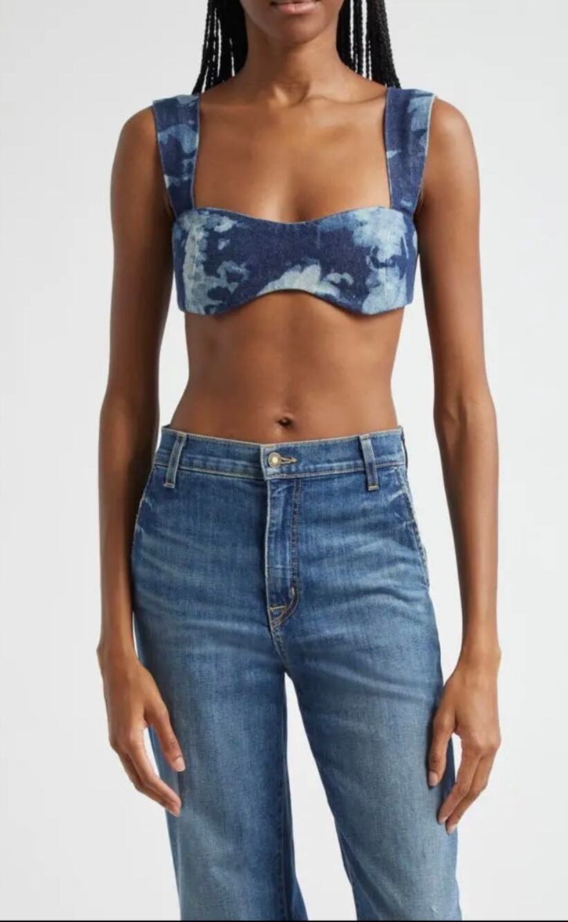 ORIRE Bubi Denim Bustier Crop Top Night Out Rave Club Festival In Size 6 NWOT